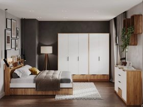 Модульная спальня Ивис (дуб крафт золотой/белый) в Назарово - nazarovo.mebel-nsk.ru | фото