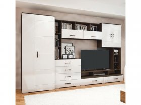 Стенка Коста МДФ (дуб венге/белый глянец) в Назарово - nazarovo.mebel-nsk.ru | фото