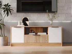 Тумба под ТВ  ТМ-001 Ивис (дуб крафт золотой/белый) в Назарово - nazarovo.mebel-nsk.ru | фото